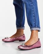 Love Moschino Flat Pump Shoes In Pink Sequins-neutral