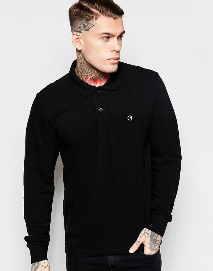 Carhartt Wip Patch Logo Long Sleeve Polo Shirt - Black