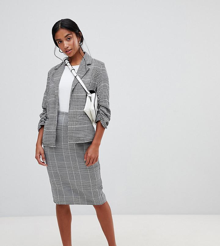 Parisian Petite Check Pencil Midi Skirt - Gray