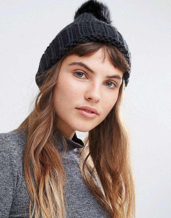 Aldo Ribbed Pom Beanie - Black