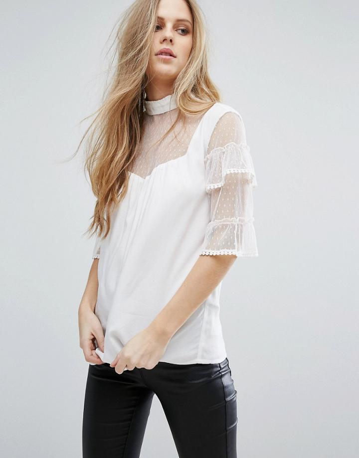Vila Mesh Ruffle Detail Top - Multi