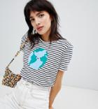 People Tree Organic Cotton T-shirt With Happy Earth - Navy