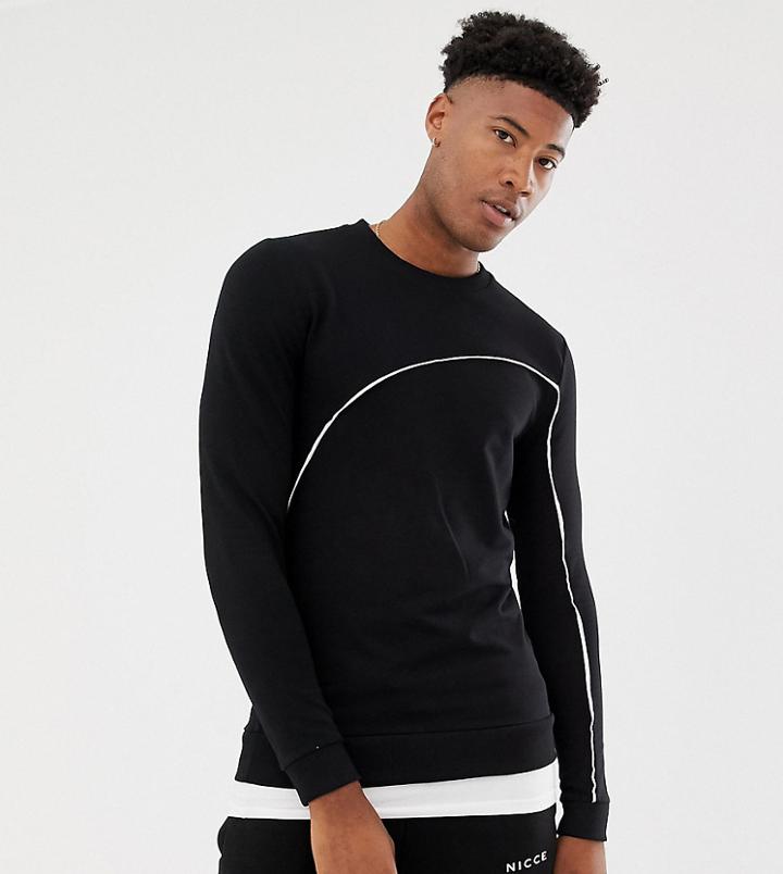 Asos Design Tall Muscle Sweatshirt With Hem Extender And Piping In Black