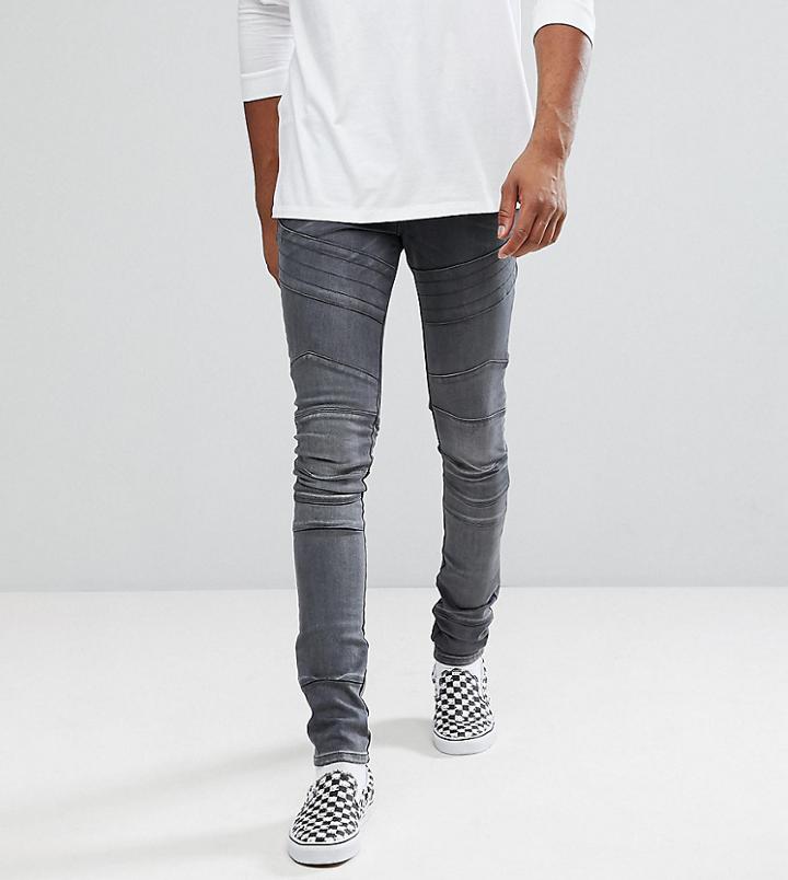 Asos Tall Super Skinny Biker Jeans In Washed Black - Black