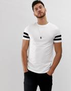Asos Design Organic Skinny Fit T-shirt With Black Contrast Sleeve Stripe In White