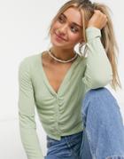 Monki Overa Ruched Front Top In Dusty Green