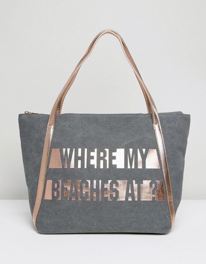 New Look Beach Slogan Shopper Bag - Pink