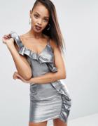 Asos Night Silver 80s Ruffle Mini Dress - Silver