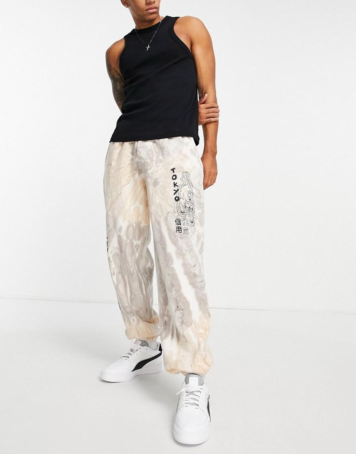 Topman Set Tokyo Scribe Sweatpants In Stone-neutral