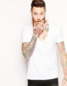 Asos T-shirt With Deep V Neck - White
