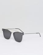 Spitfire Flat Lens Sunglasses With Mirror Lens And Silver Metal Double Brow Bar - Black