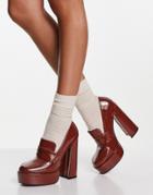 Asos Design Pippin Platform Heeled Loafers In Tan-brown