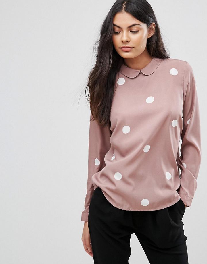 Jdy Polka Dot Shirt With Peter Pan Collar - Navy
