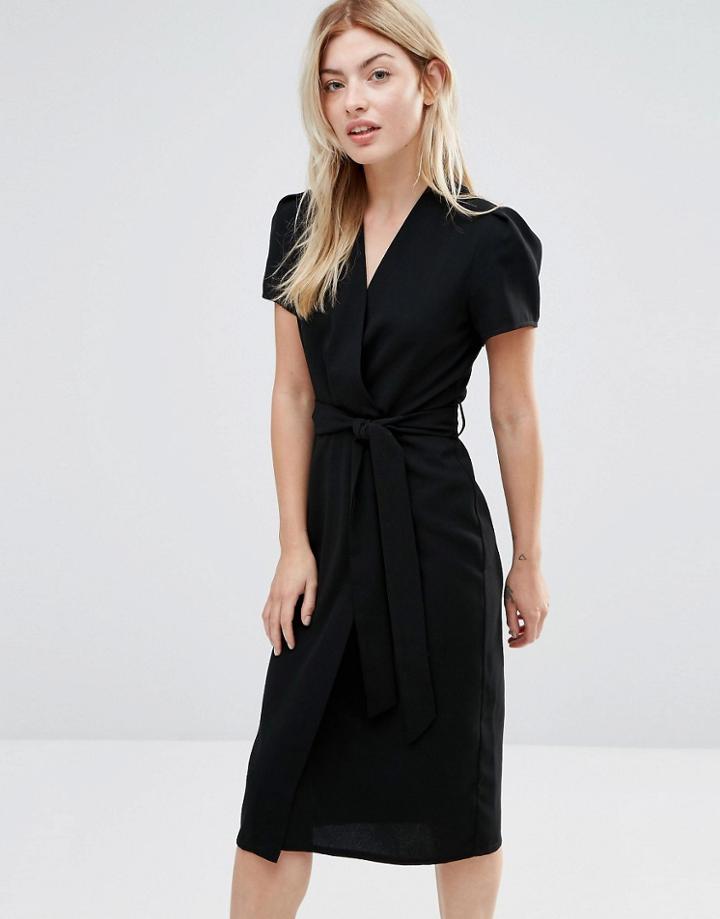 Alter Wrap Tea Midi Dress - Black