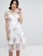 Chi Chi London Organza Midi Dress In Overscale Floral - Multi