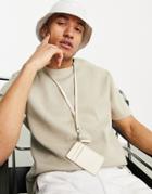 Bershka Knitted T-shirt Set In Sand-neutral