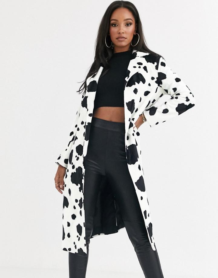 Helene Berman Ruth Faux Cow Skin Long Coat-white