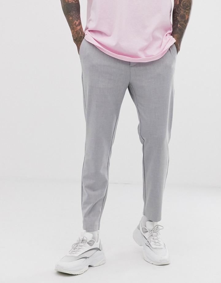 Bershka Skinny Cropped Pants In Gray - Gray