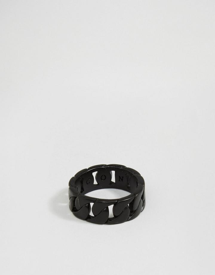 Icon Brand Chain Band Ring In Black - Black