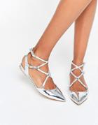 Aldo Eddiva Silver Strappy Pointy Ballerina Flat - Silver