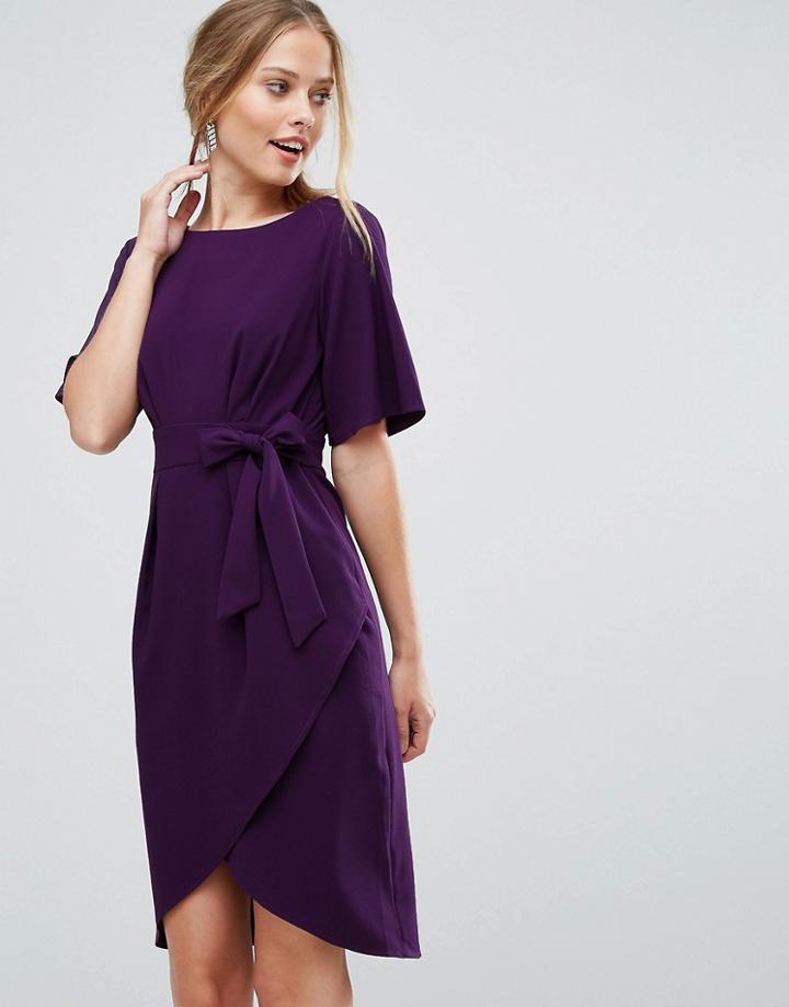 Closet London Wrap Front Pencil Dress With Obi Belt - Multi