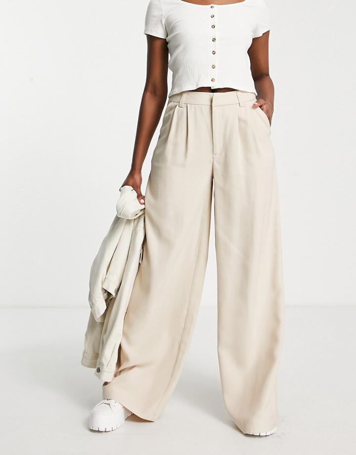 Stradivarius Super Wide Leg Tailored Pants In Stone-neutral