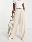 Stradivarius Super Wide Leg Tailored Pants In Stone-neutral