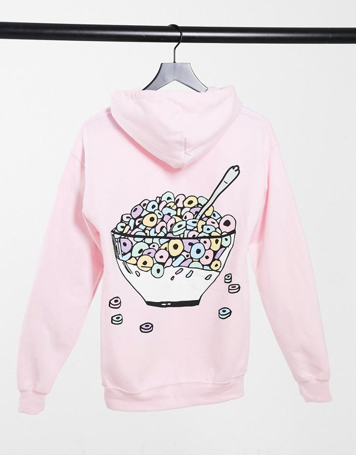 New Love Club Oversized Hoodie With Ceral Back Print In Light Pink