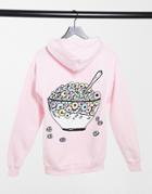 New Love Club Oversized Hoodie With Ceral Back Print In Light Pink