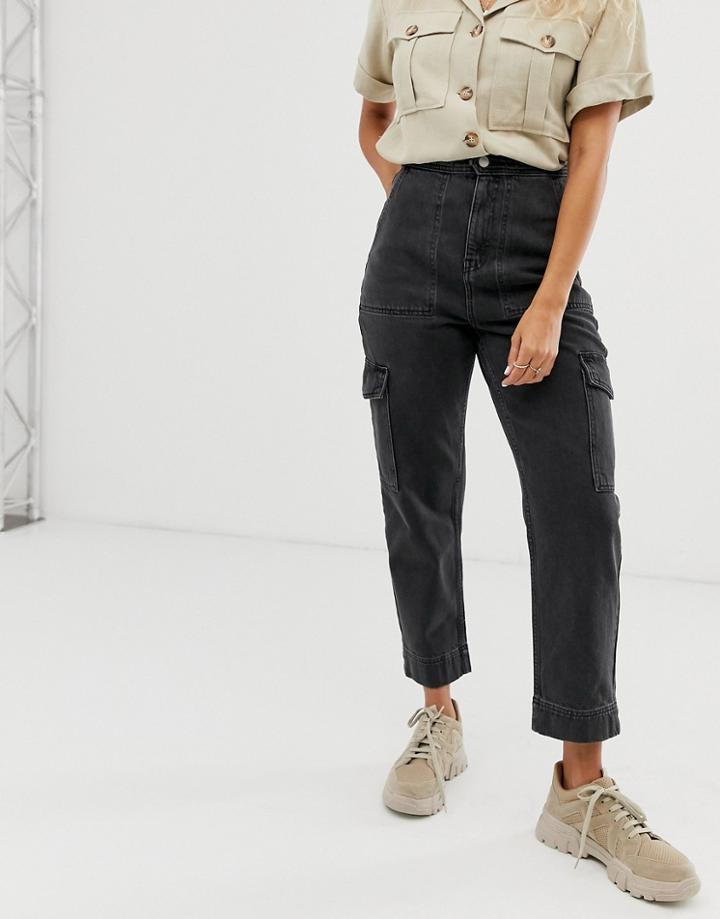 Weekday Multi Pocket Jeans In Washed Black - Black