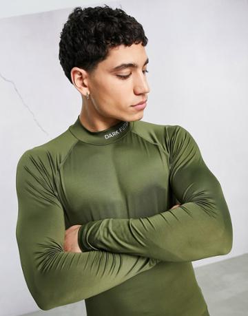Asos Dark Future Active Training Long Sleeve T-shirt With Mock Neck-green