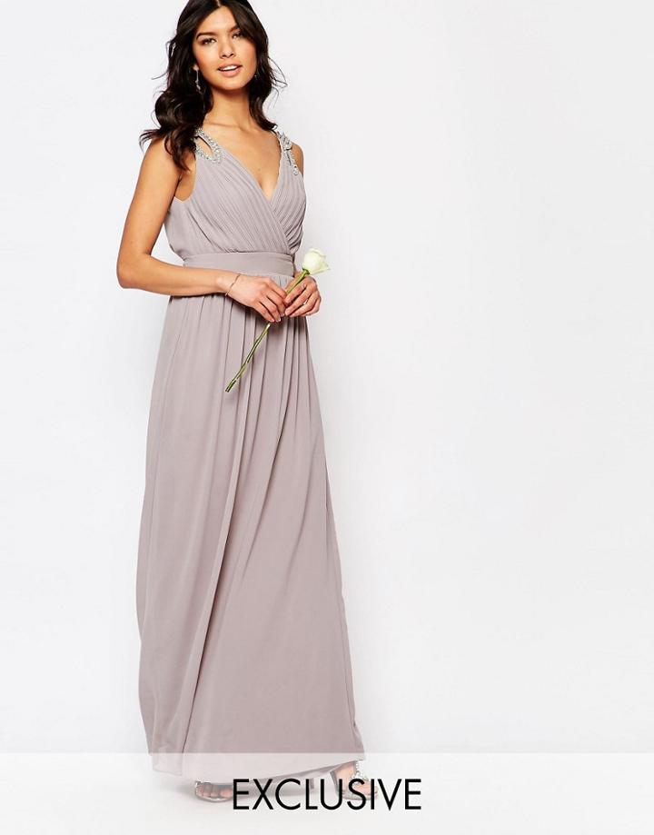 Tfnc Wedding Wrap Embellished Maxi Dress - Opal Gray