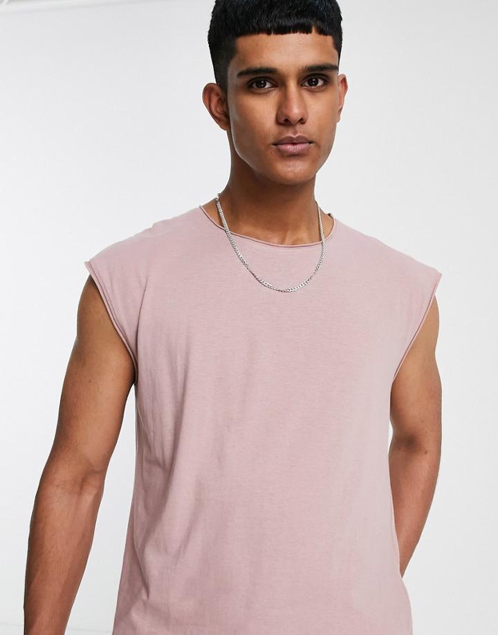 Brave Soul Raw Edge Sleeveless T-shirt Tank In Mauve-purple