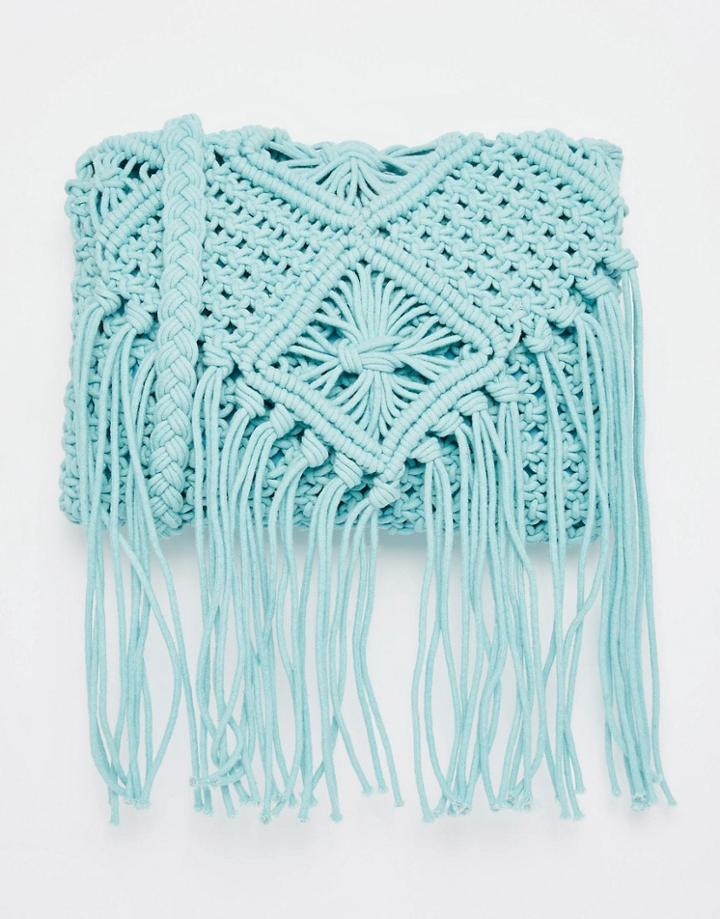 South Beach Crochet Cross Body Bag In Pale Blue - Pale Blue