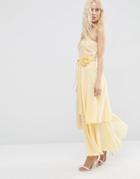 Asos One Shoulder Layered Midi Dress With Corsage - Cream