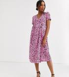 Asos Design Maternity Pleated Skirt Midi Dress With Button Detail In Animal Print