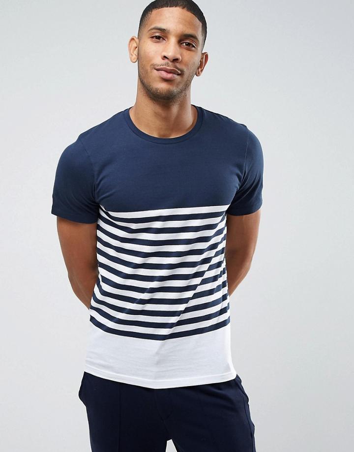 Jack & Jones Premium T-shirt In Color Block Stripe - Navy