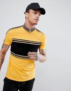 Asos Design T-shirt With Contrast Panel In Cord And Taping In Yellow - Yellow