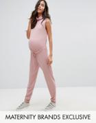 Missguided Maternity Slouch Ribbed High Neck Jumpsuit - Purple