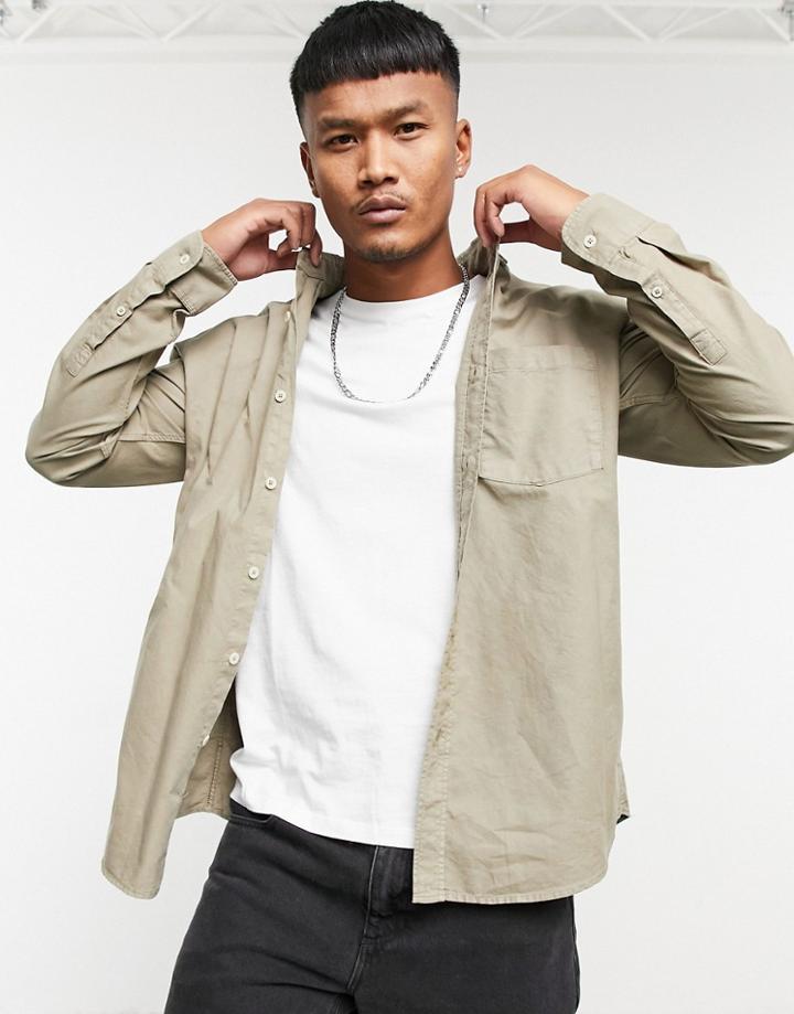 Pull & Bear Oxford Shirt In Beige-neutral