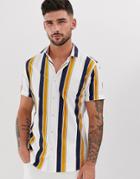 River Island Short Sleeve Shirt With Yellow & Navy Stripe-white
