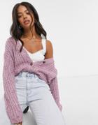 Cotton: On Multi Yarn Cable Knit Cardi In Purple