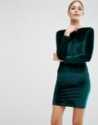 Asos Velvet Wrap Back Long Sleeve Mini Dress - Green