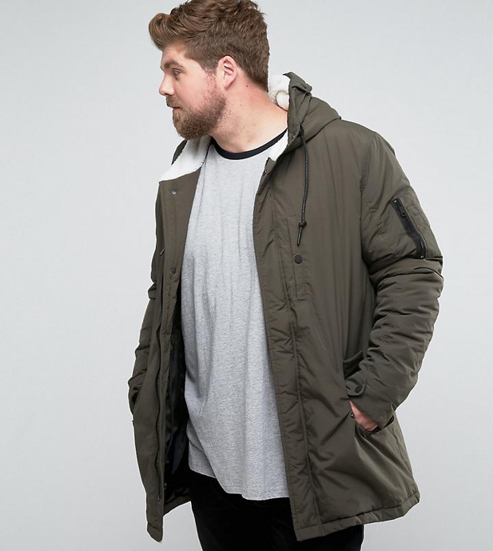 Brave Soul Plus Brave Soul Plus Fleece Lined Hooded Parka Jacket - Green