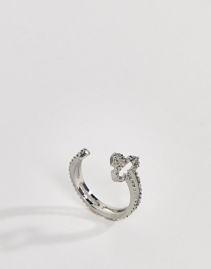 Asos Design Ring With Wrap Around Cross Design In Silver - Silver