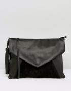 Asos Leather Envelope Cross Body Bag With Tassel - Black