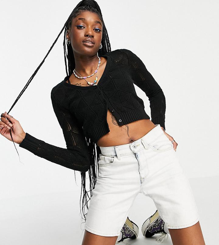 Collusion Crochet Cardigan In Black-green