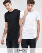 Asos 2 Pack Longline Muscle T-shirt Save 12% In White/black
