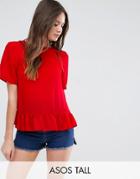 Asos Tall Woven T-shirt With Ruffle Hem - Red