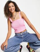 Asos Design Square Neck Knitted Cami In Pink